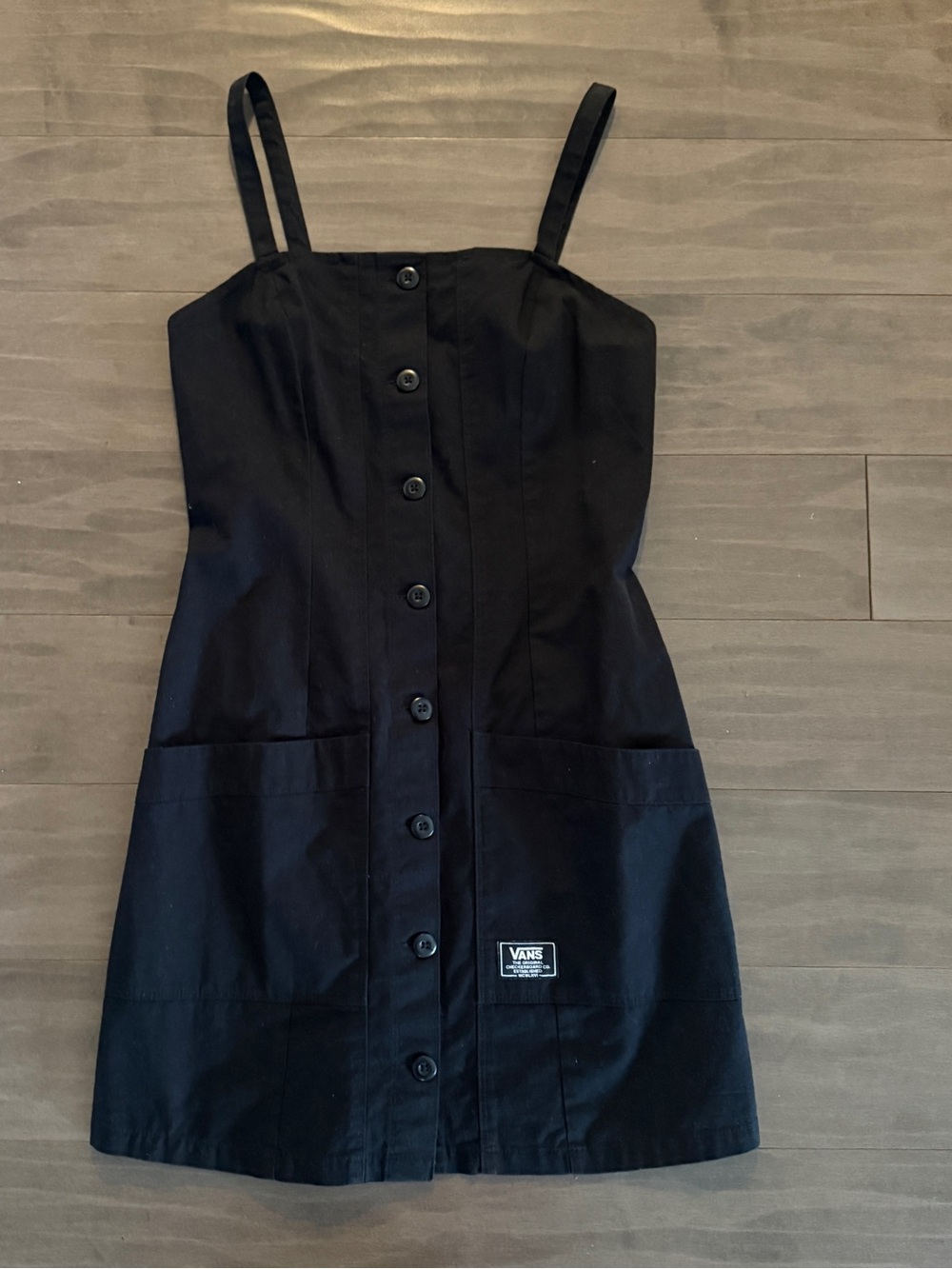 Vans Black Button-Front Mini Dress with Pockets Small